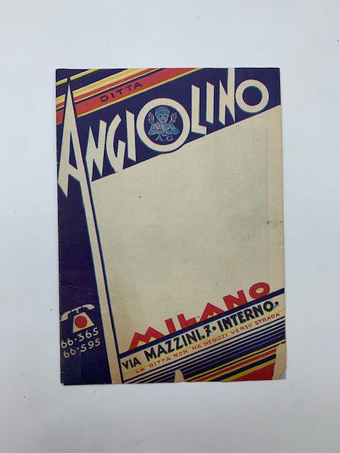 Ditta Angiolino, Milano. Tende dondolanti contro le mosche, tende alla persiana, tende trasparenti, tappeti e corsie di cocco (pieghevole pubblicitario)